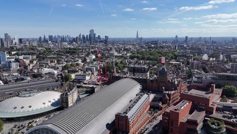 kings cross station london uk panning drone aerial