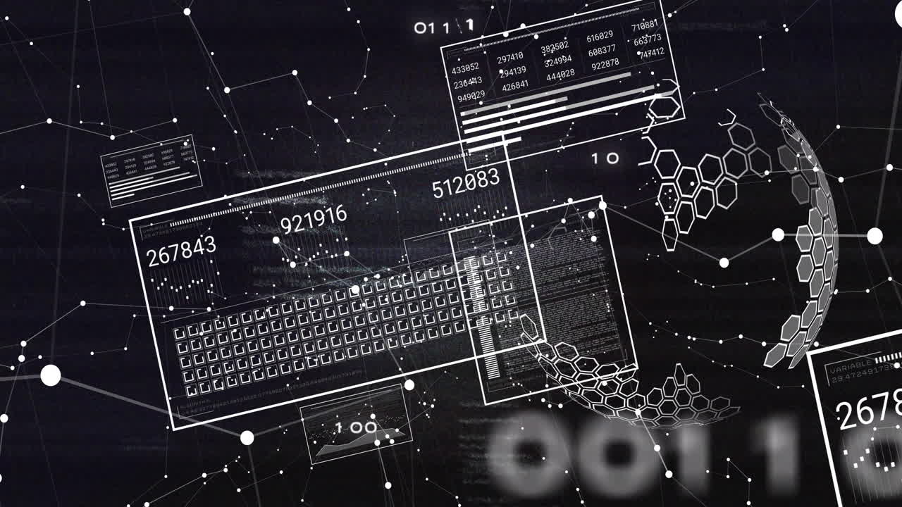 검은 바탕에 데이터 처리를 가진 화면의 애니메이션