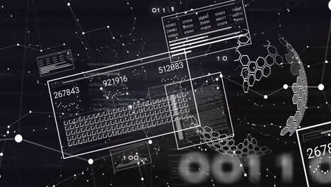 Animation of screens with data processing over black background