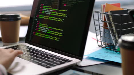 laptop, programming and hands of digital