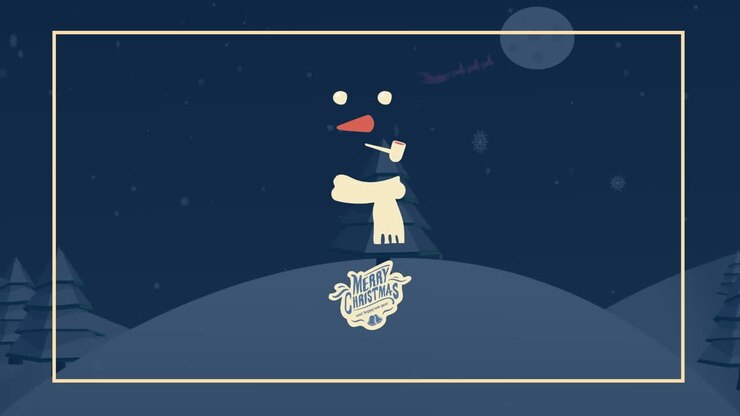 Animation of merry christmas text and snowman over night landscape