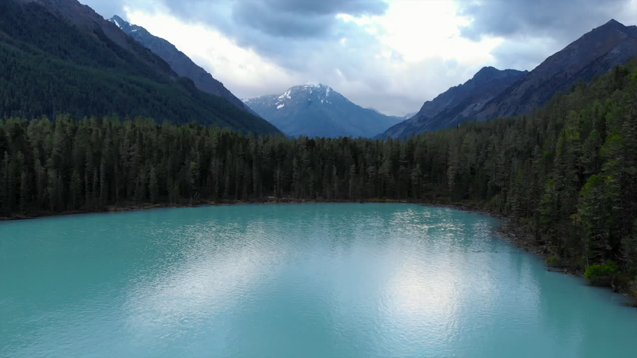 Turquoise Lake Surrounded by Mountains and Forest