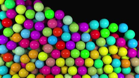 many abstract colorful glossy balls fall, 3d render computer generated background