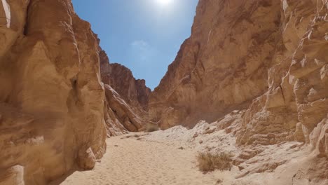 beautiful view of the passage through a stone canyon in the desert of egypt