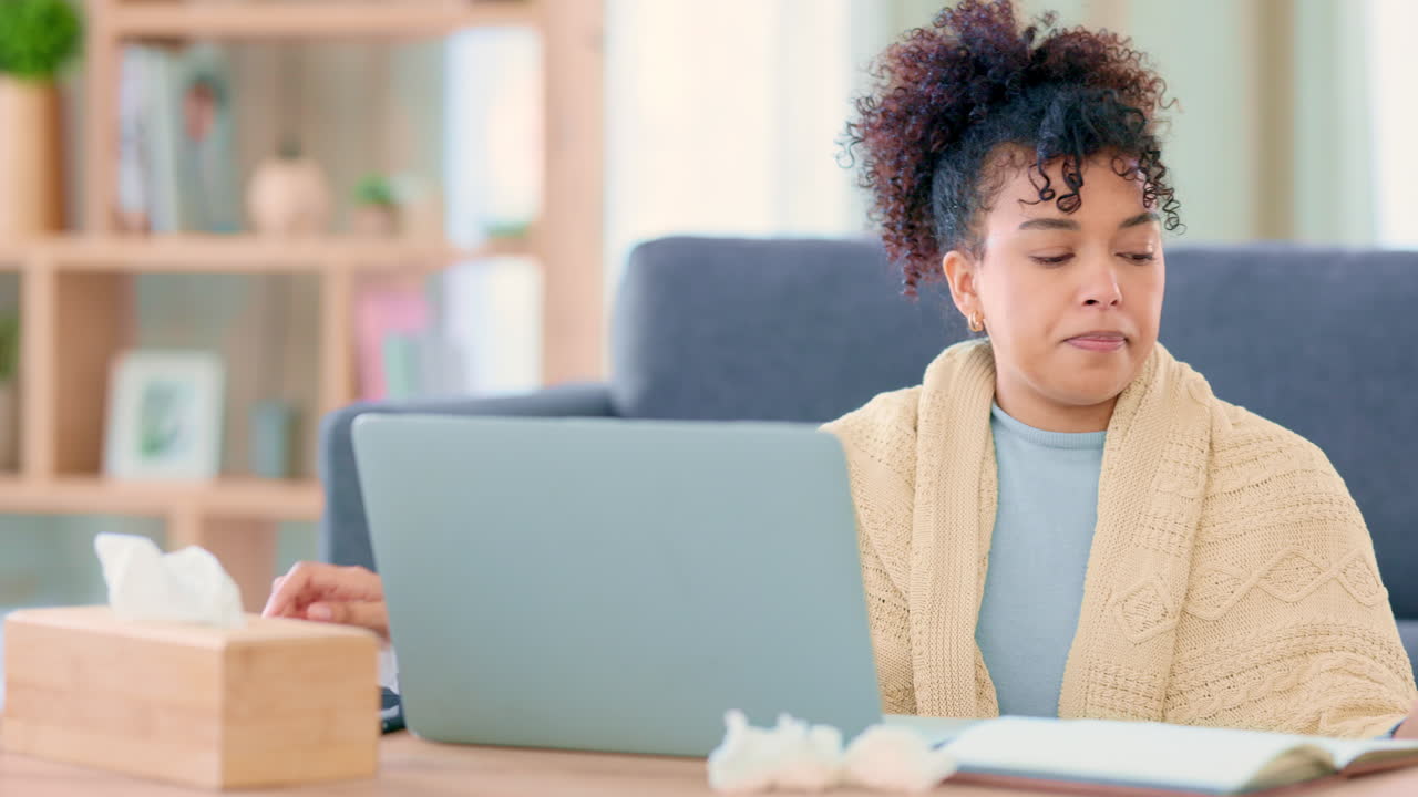 Sick business woman using laptop
