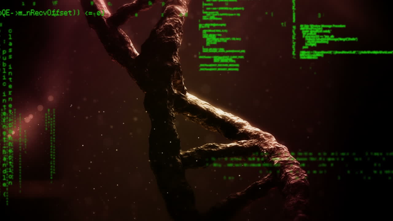 Animation of data processing over 3d dna strand spinning