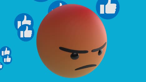 animación del icono de emoji enojado con los pulgares hacia arriba iconos sobre fondo azul