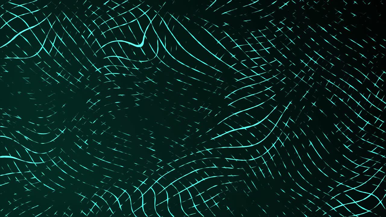 Moving neon swirling lines with wave warp effects patchwork glowing pattern design on a dark gradient background dynamic abstract motion graphics textured overlay colour way cyan teal turquoise