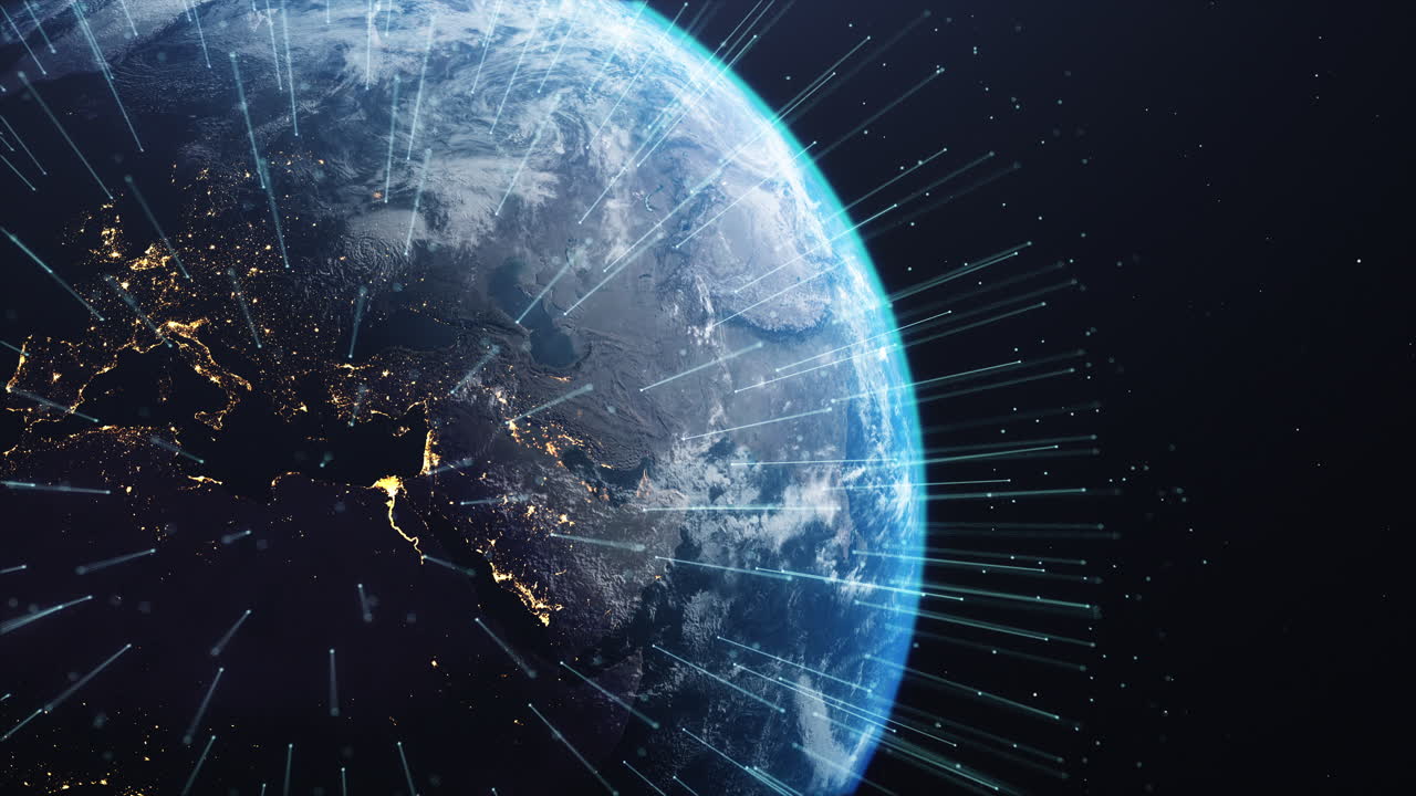 tierra por la noche con conexiones de datos