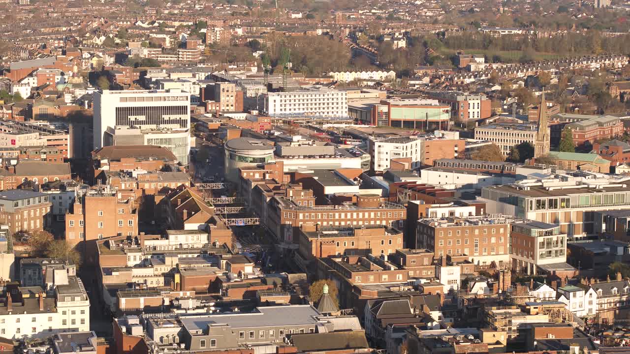 Bright vibrant aerial of the main Exeter shopping street