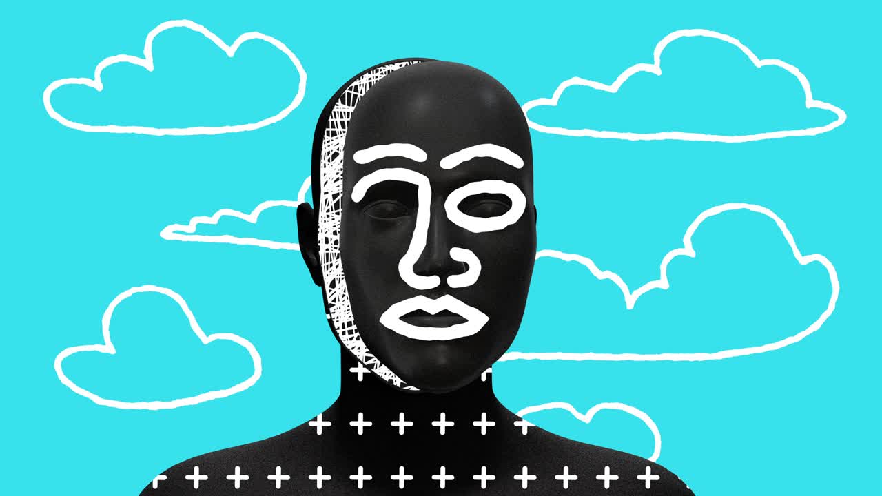 도들 드로우 모양으로 인체 추상 예술 개념, 창조적인 스 모션 스타일의 현실적인 3d 캐릭터 남자 또는 여자, 미니멀 그래픽 다채로운 사이키델릭 디자인, 만화 패션 루프 애니메이션.