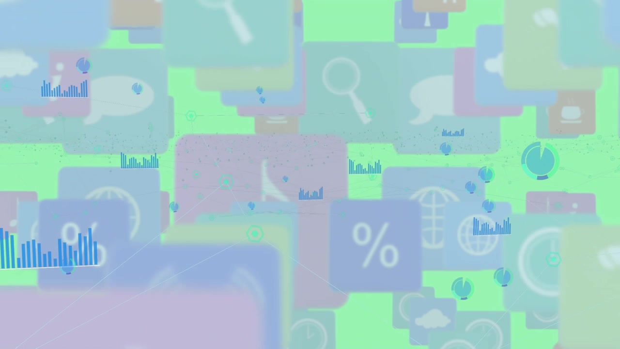 Animated Digital App Icons and Data Connections on Green Background