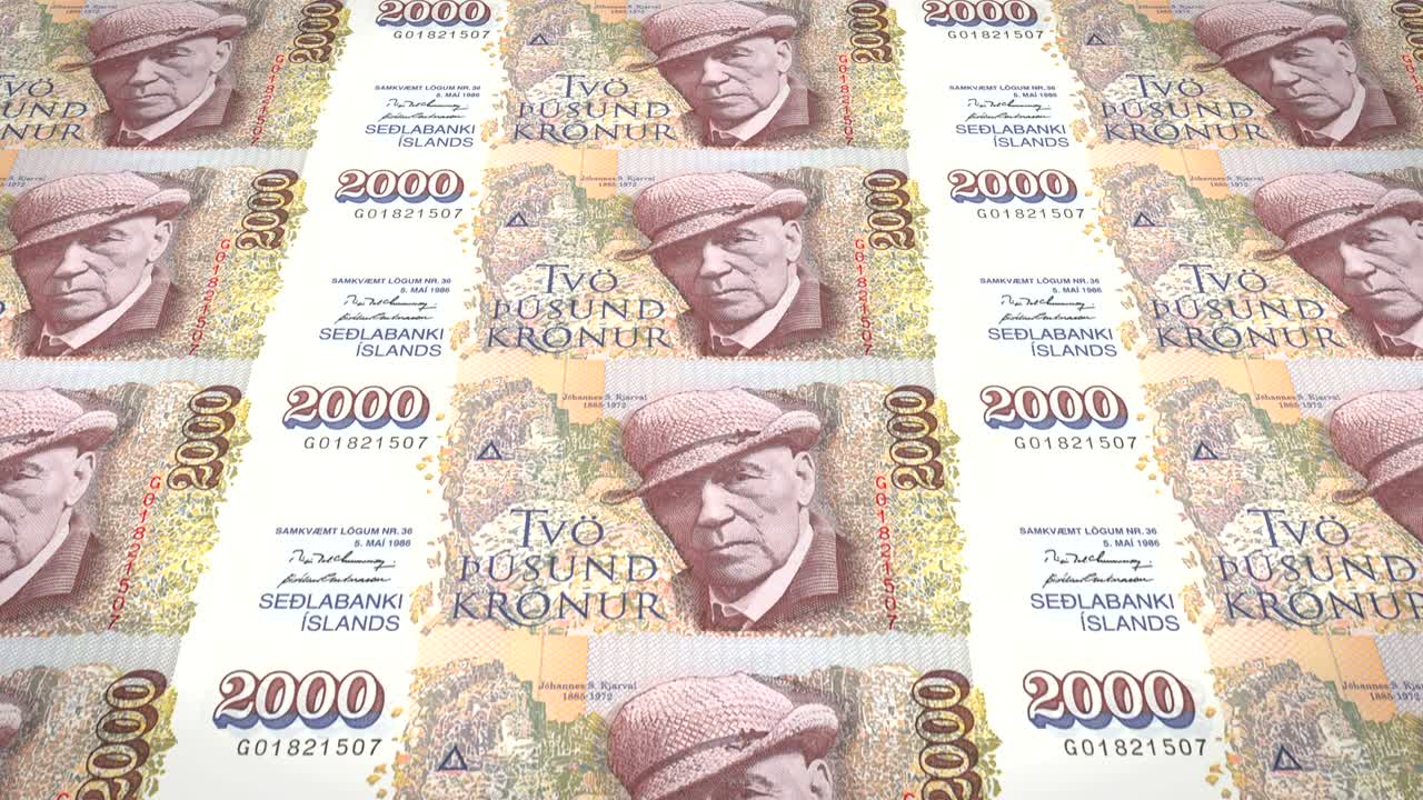 billetes de dos mil coronas o coronas de islandia en circulación, dinero en efectivo
