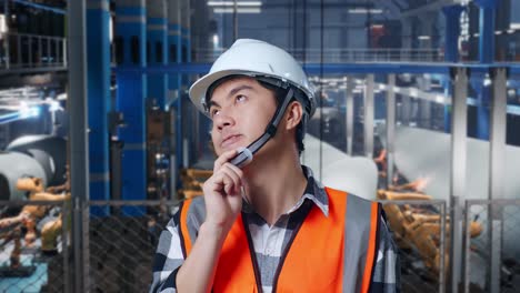 factory worker in thoughtful pose