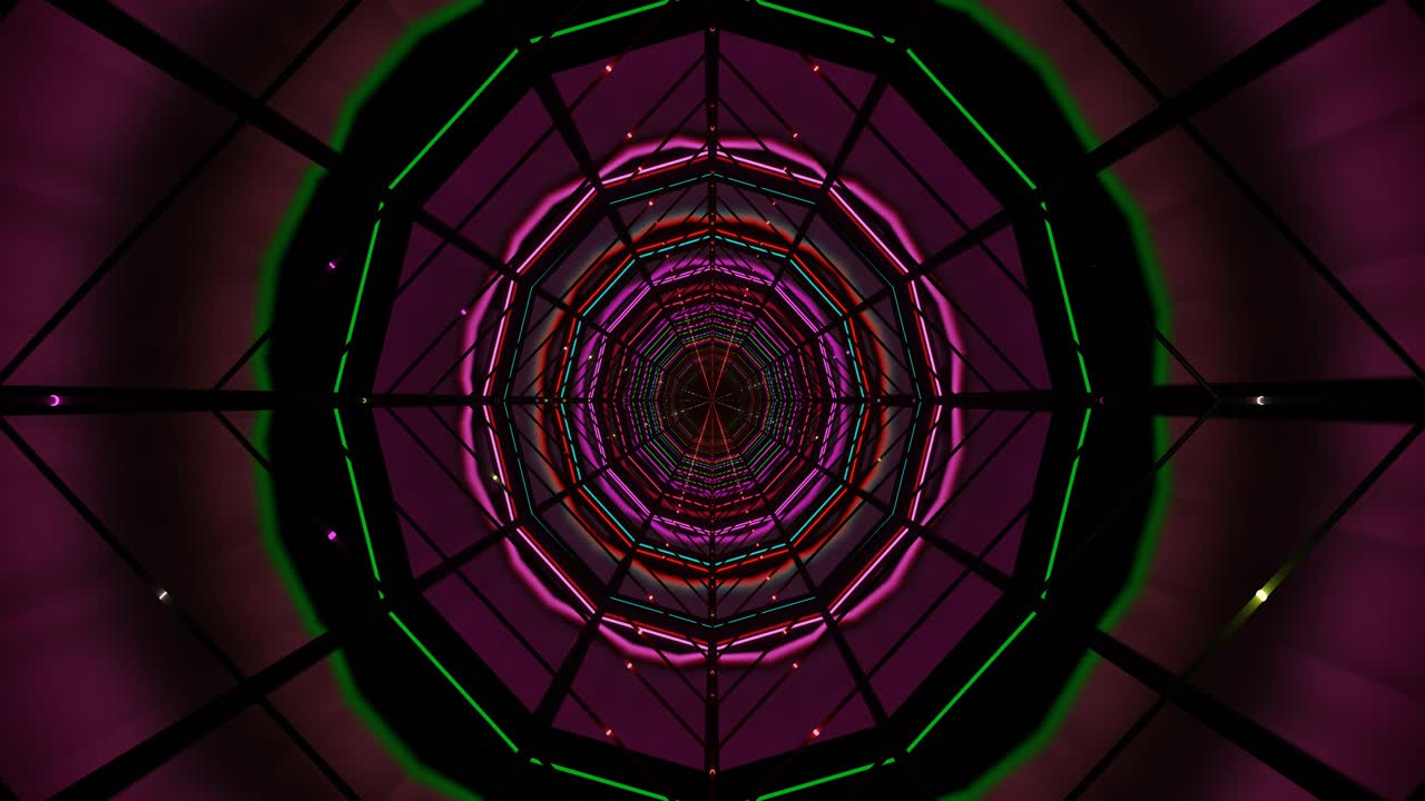 Dynamic and colorful geometric patterns flow seamlessly in a circular motion, creating an immersive visual experience that captivates the viewer s attention