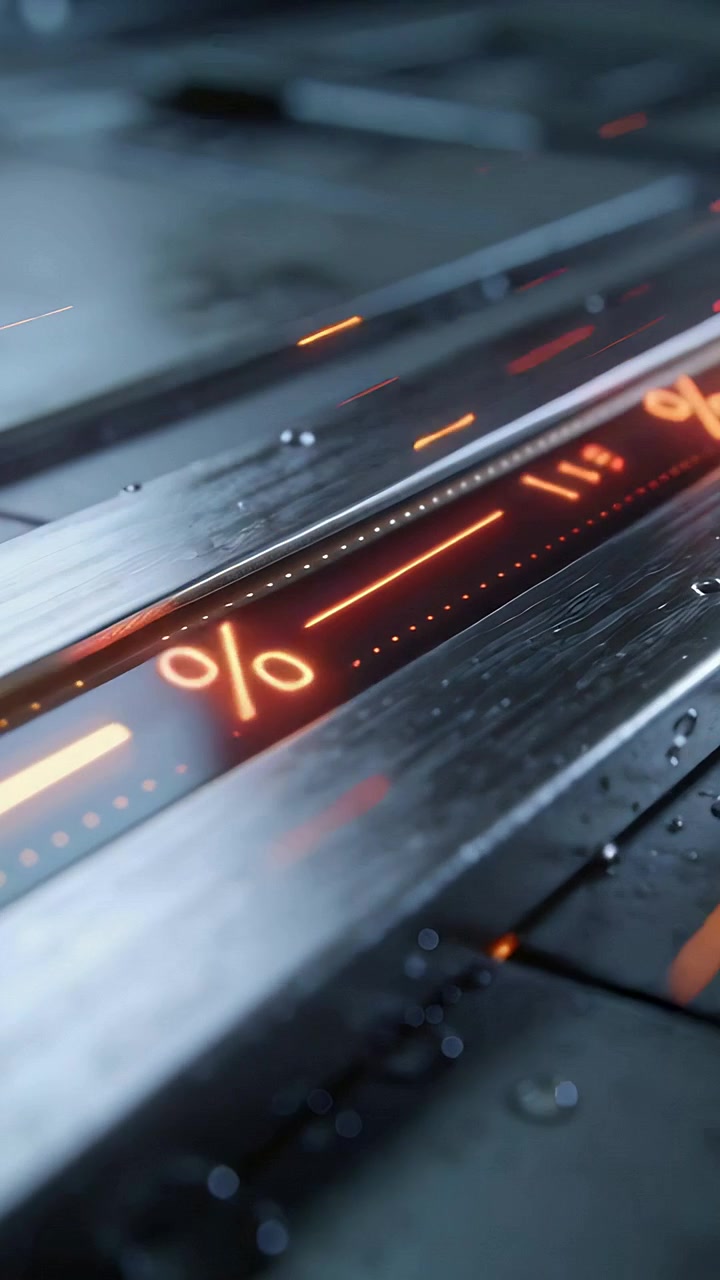 Vertical video: Pulsing orange readout during update on metal rail, showing % with droplets