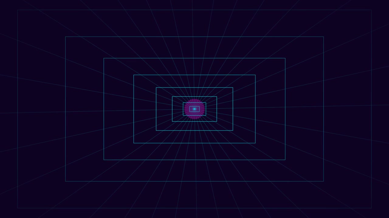 Abstract Digital Tunnel with Glowing Neon Rectangles