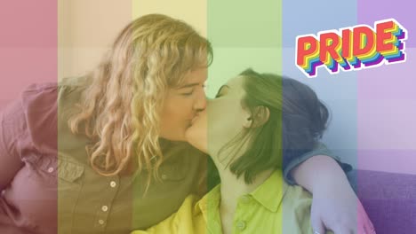 animation of rainbow flag over lesbian couple kissing