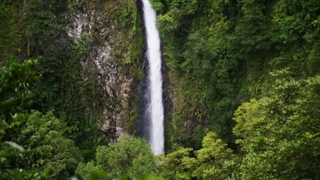 slow motion tilt wide shot of la fortuna waterfall in rain forest in costa rica, central america a tourist destination for vacation