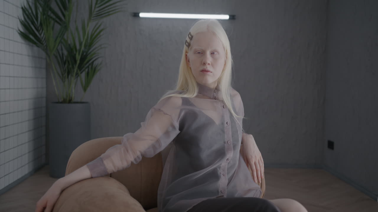 Stylish Albino Woman in a Modern Studio