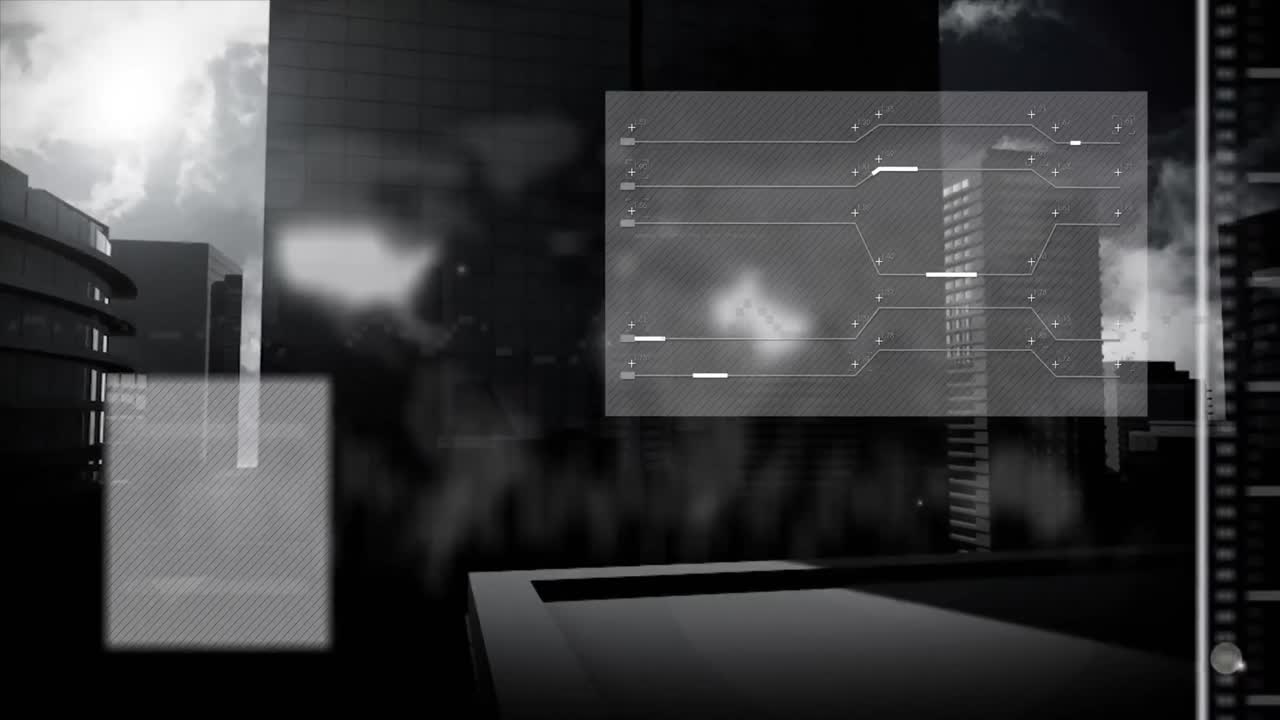 도시 풍경 위의 데이터 처리 애니메이션