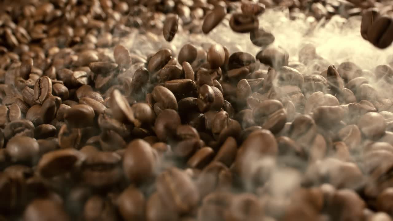 Сoffee beans are falling close-up