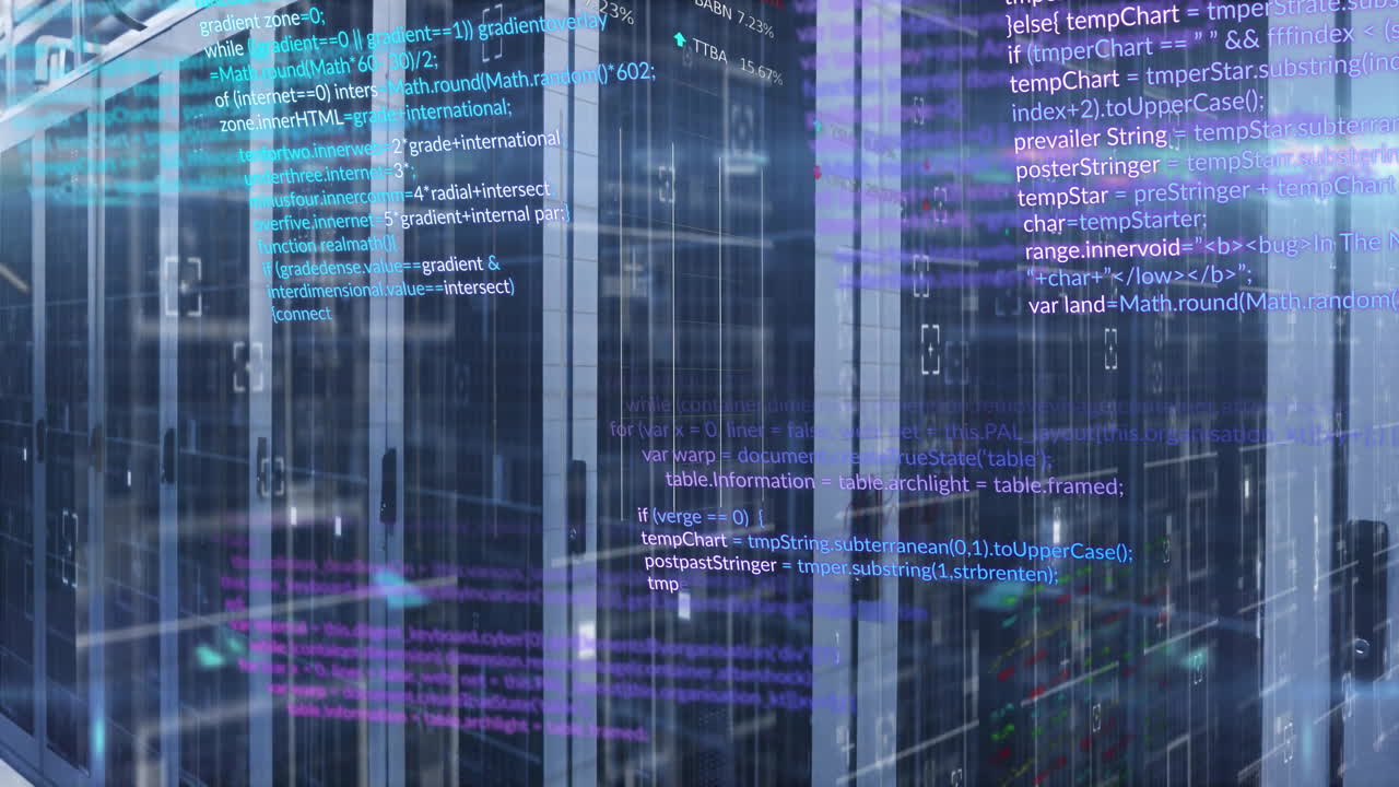 animación del procesamiento de datos digitales a través de servidores informáticos