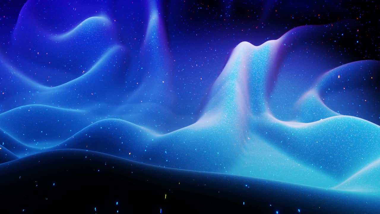 fantástico azul festivo bg. elegante fondo en bucle abstracto, las olas se mueven en superficie mate como un paisaje hecho de cera azul líquida con chispas. hermoso fondo suave con animación suave 4k