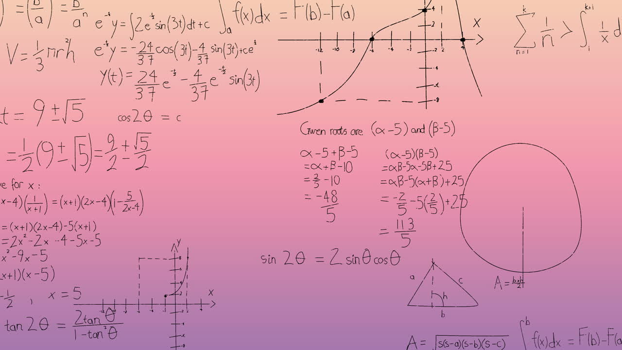 Animation of mathematical data processing over pink background