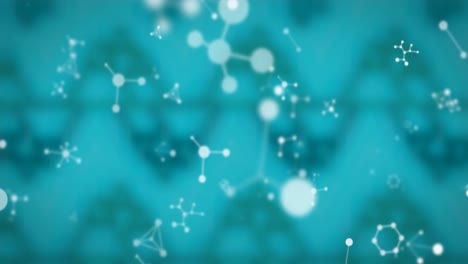 Animation-of-white-molecules-floating-on-blue-background