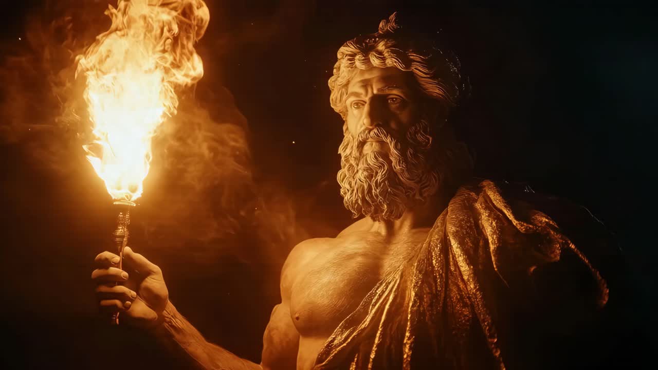 Man with Torch in a Cave