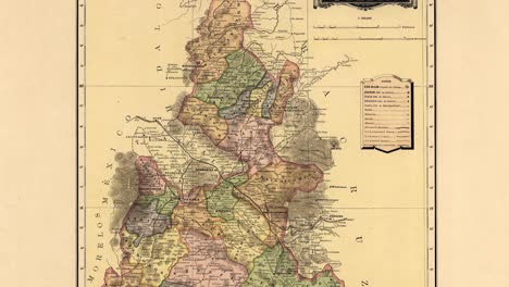 antique 19th century map of the puebla state in mexico during porfiriato