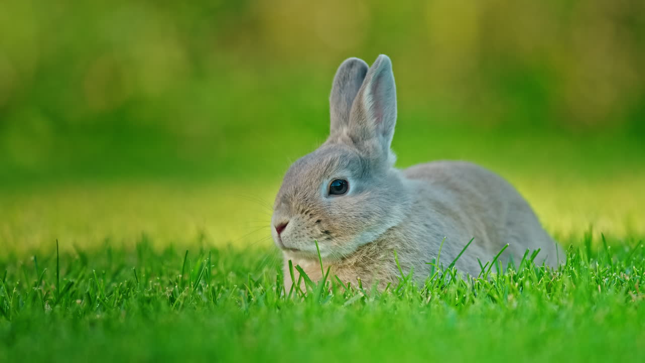 un conejo bebé gris descansando en la hierba