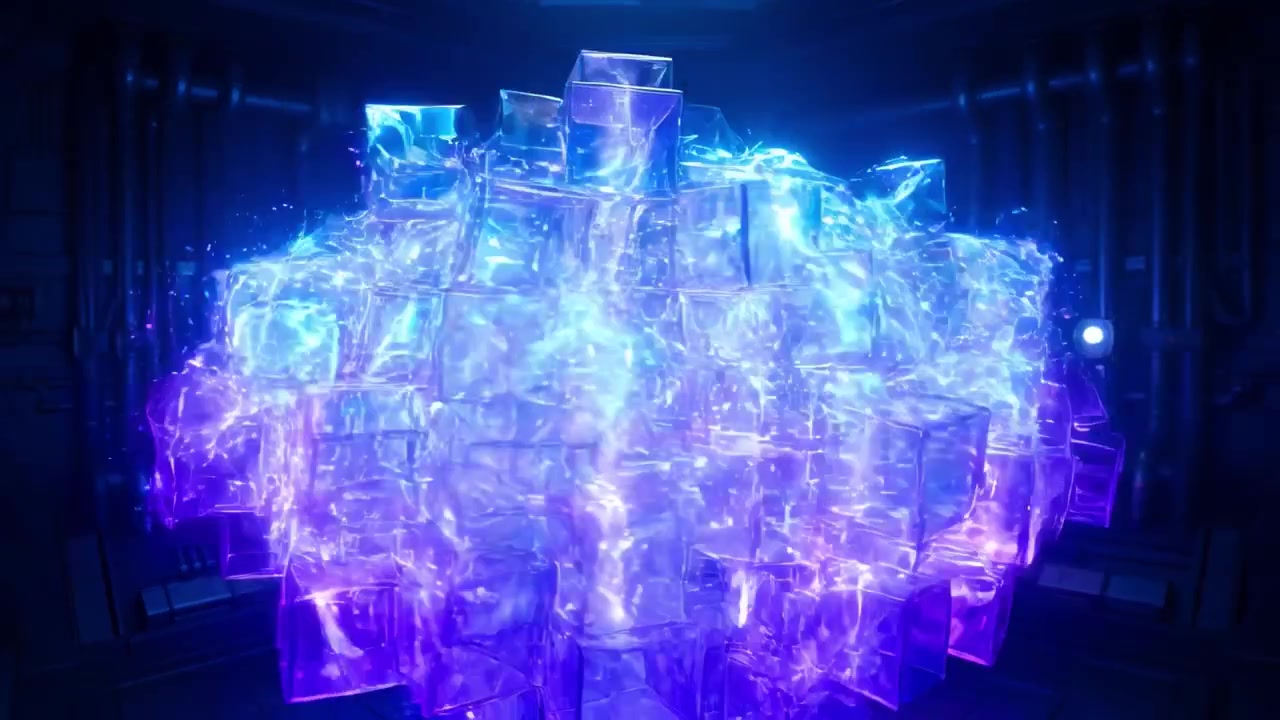 Abstract Glowing Cubes Transform with Pulsating Energy in Futuristic Setting