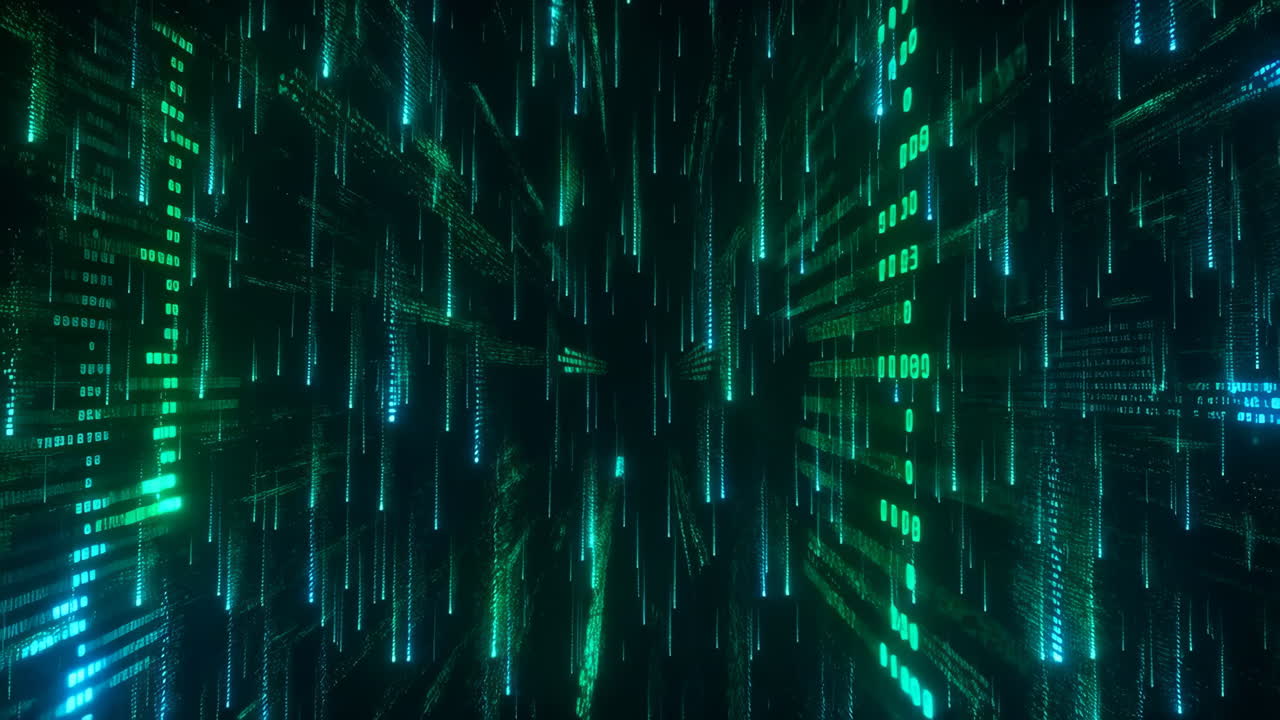 Abstract Digital Rain and Binary Code Data Stream