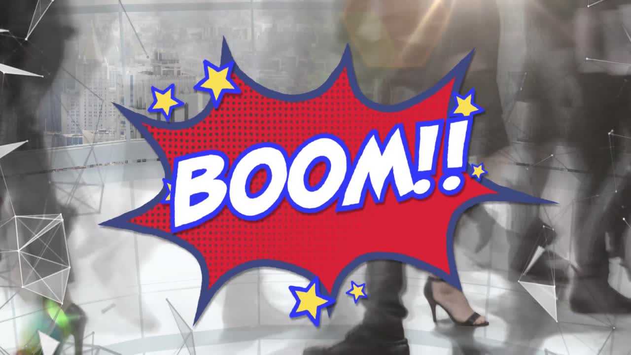 는 사람들 위에 있는  텍스트의 애니메이션