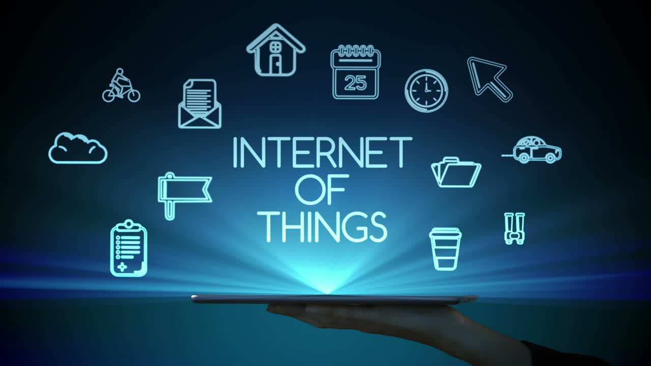 홀로그램 앱을 가진 태블릿을 사용하는 여성