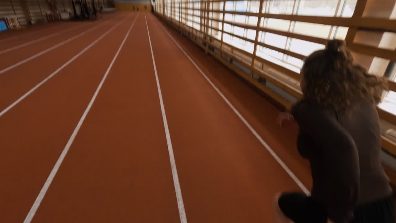 Woman training on an indoor running track