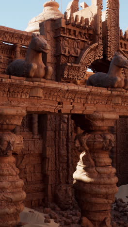 ancient ruins with horse statues