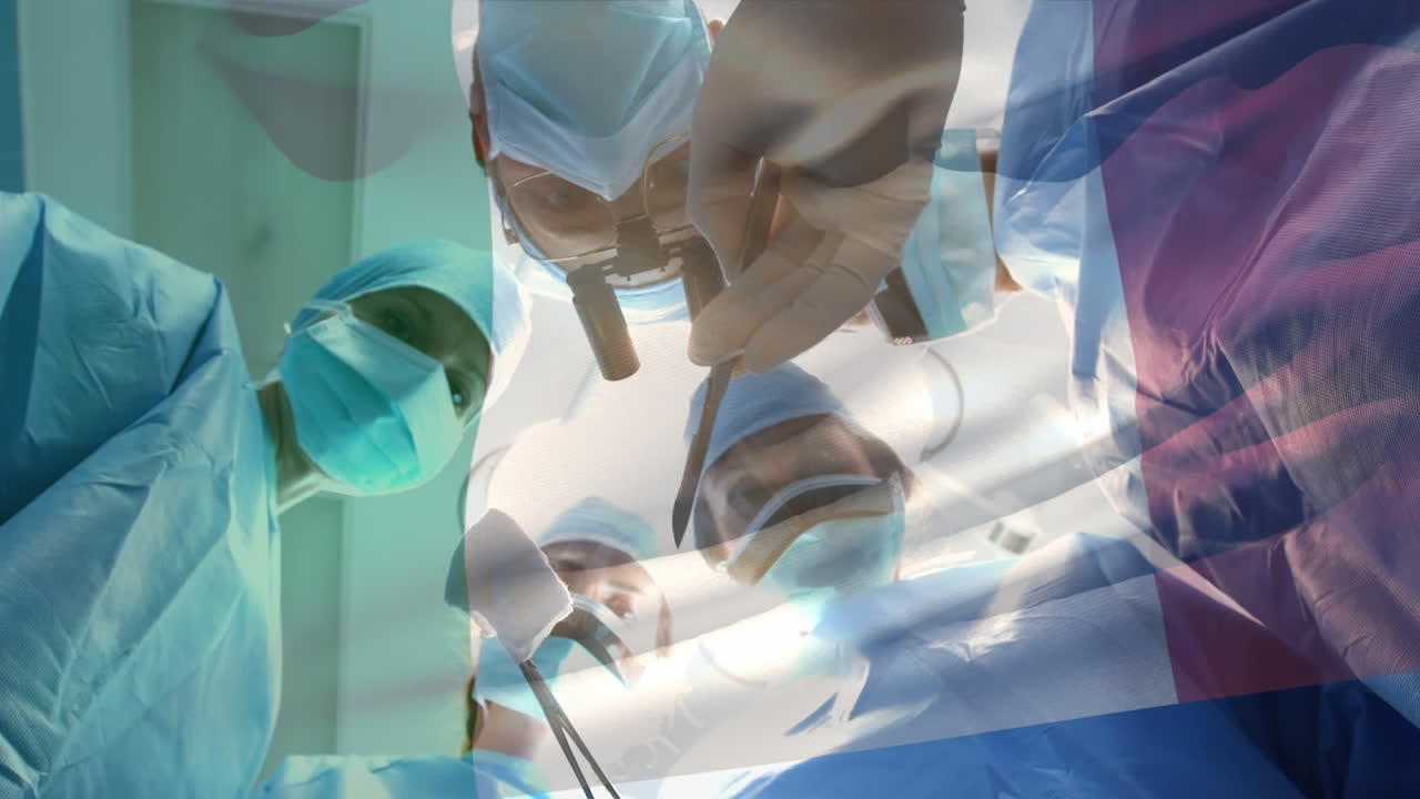 수술실에서 외과의사 위에 이탈리아의  ⁇ 발의 애니메이션