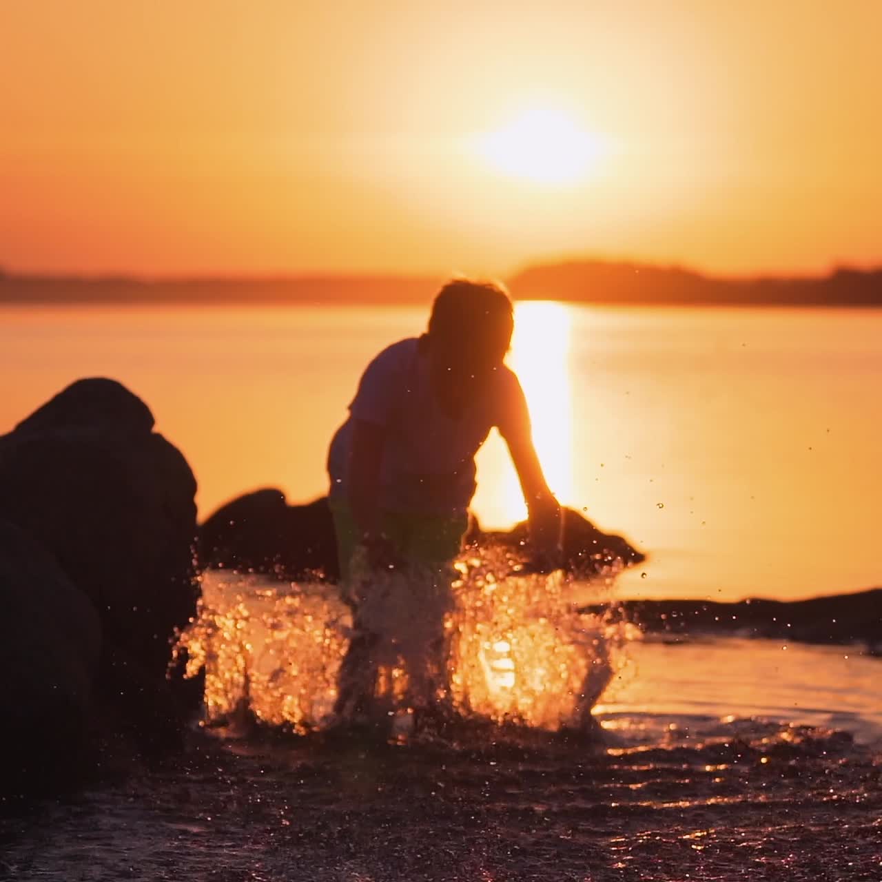 Boy near water pond