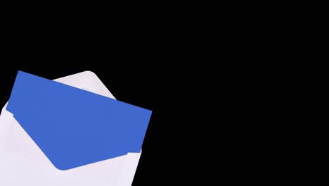 white letter envelope containing a blue paper enters and exits the scene from a corner