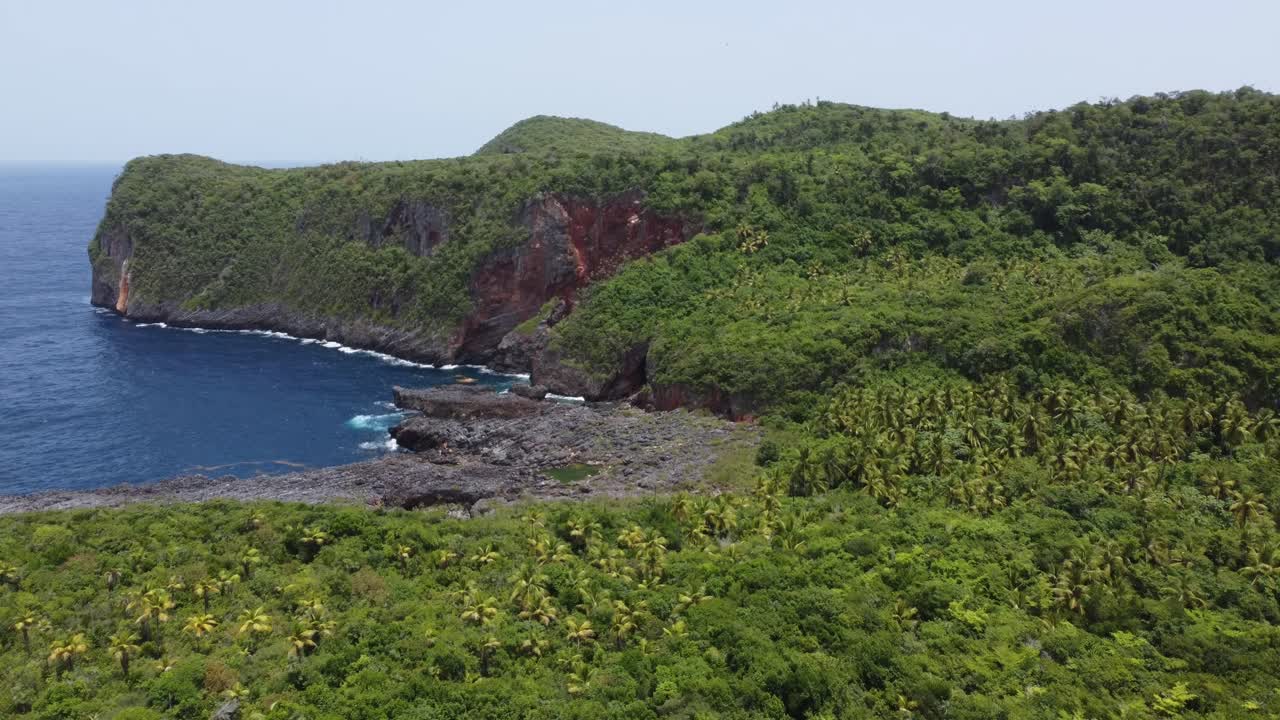 Aerial view of the rocky coastline at Cabo Cabr&oacute;n near Las Galeras on the Saman&aacute; peninsula in the Dominican Republic