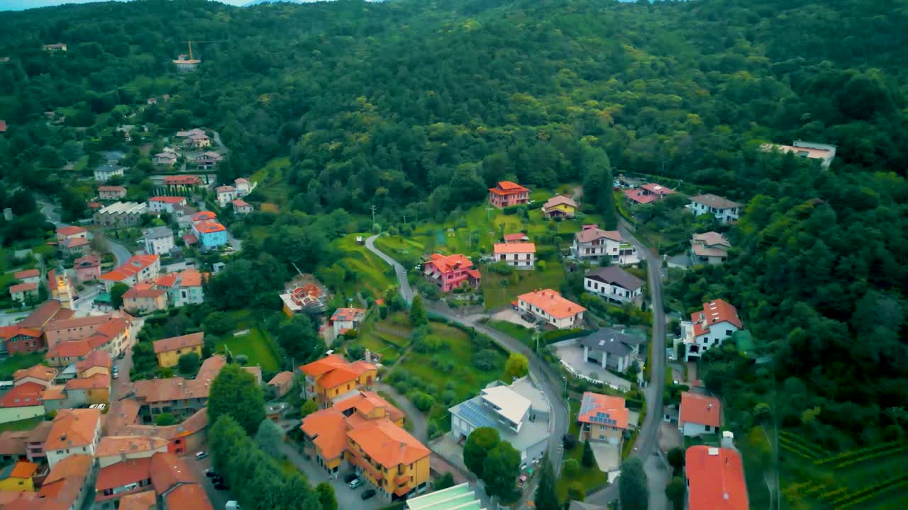 4K Aerial Drone Video of Mountainside Farmhouses and Vineyards in Cavallasca, Italy on a Summer Evening