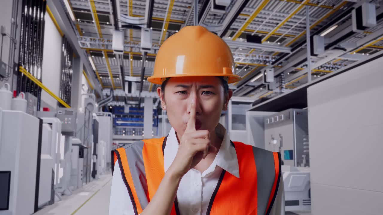 공장에서 여성 엔지니어, 침을 요청