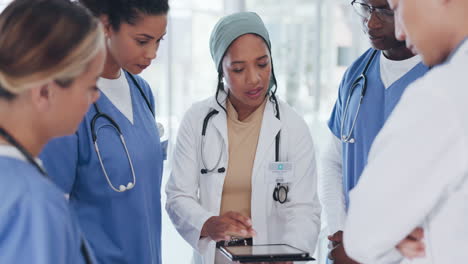 doctor, people and tablet in meeting