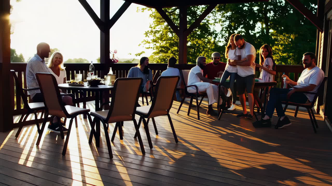Friends Enjoying a Happy Outdoor Gathering at Sunset