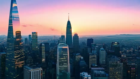 sunrise illuminates the new york city skyline, highlighting the empire state building at the center of the scene