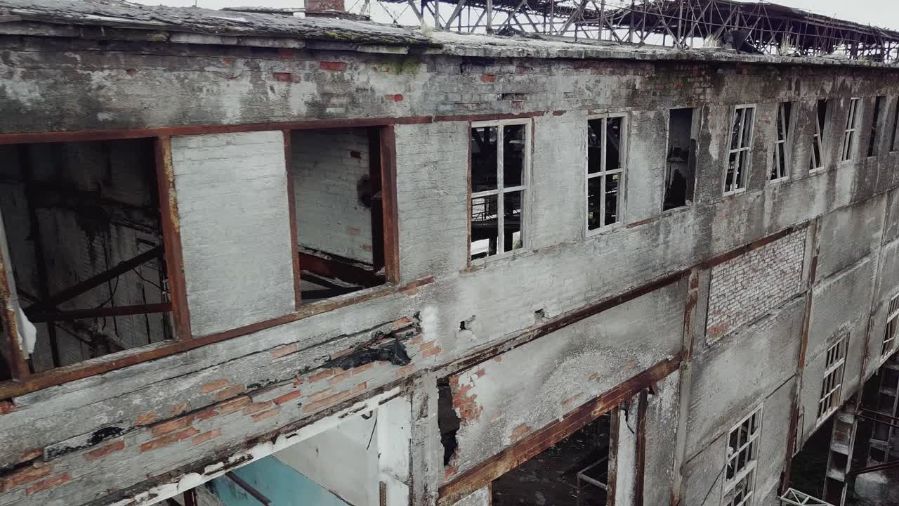 Abandoned factory. Old industrial building for demolition. Aerial view