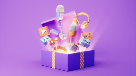 entertainment and gift box in internet live streaming, 3d rendering.